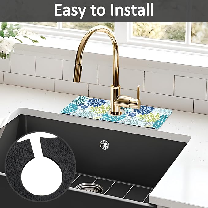 15" X 5.5" Kitchen Sink Splash Guard Faucet Mat Floral Super Absorbent Fast Drying Faucet Guard & Draining Mat Sink Splash Guard Behind Faucet for Kitchen, Bathroom - Image 5