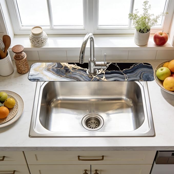 3 Pcs 2 Size Kitchen Sink Splash Guard Faucet Mat Blue and White Floral Pattern Faucet Mats for Sinks Absorbing Drying Mat for Kitchen Bathroom - Image 6