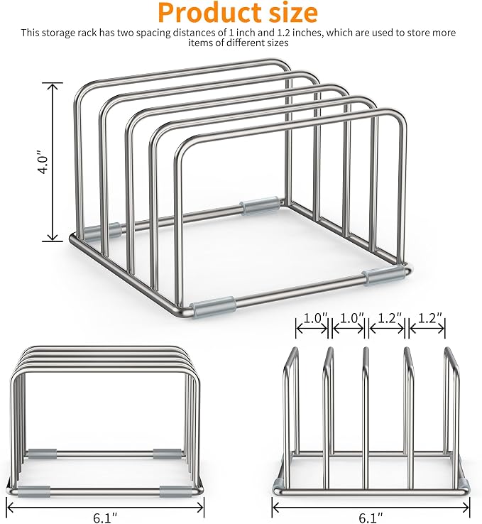Cutting Board Holder Stand, Chopping Board Organizer Rack with 304 Stainless Steel, Cookie Sheet Storage Organizer, 1.0 & 1.2 Inch Wide Slots (2 Pack) - Image 2