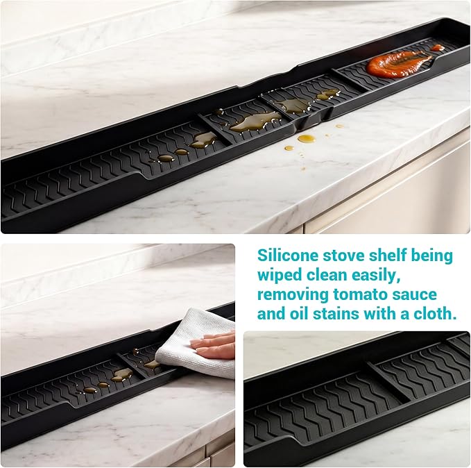 Silicone Over The Stove Shelf, 30 Inch Magnetic Stove Top Organizer - No Drill Space Saving Storage Rack for Spices & Kitchen Utensils, Perfect for Small Kitchen & Apartments （Black） - Image 5