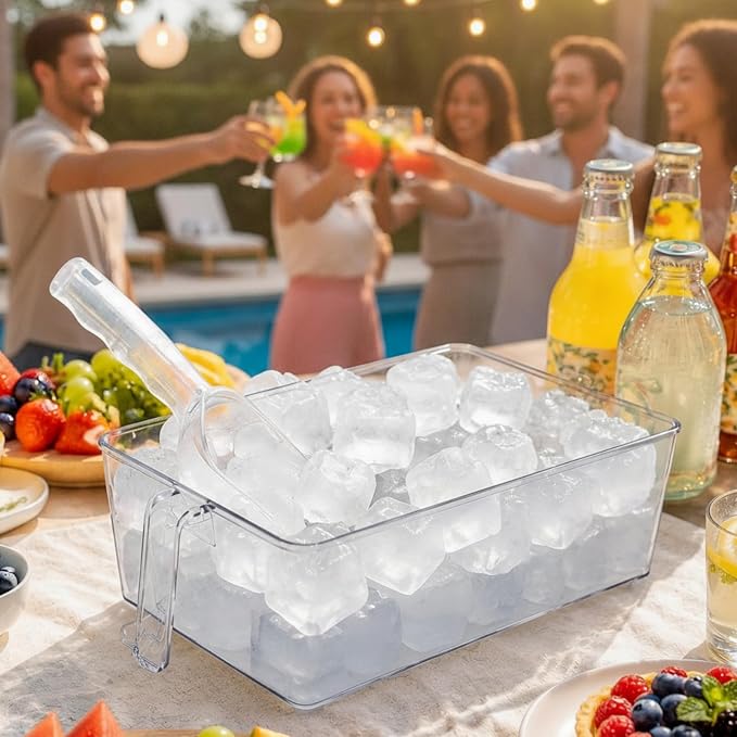 Havawish 4 Pcs Ice Storage Bin for Freezer with Lid and Flexible Scoop Set Plastic Ice Container with Lid Handle for Home Office Fridge Storage (12.4 x 8.07,12.4 x 5.91 Inches,Clear) - Image 3