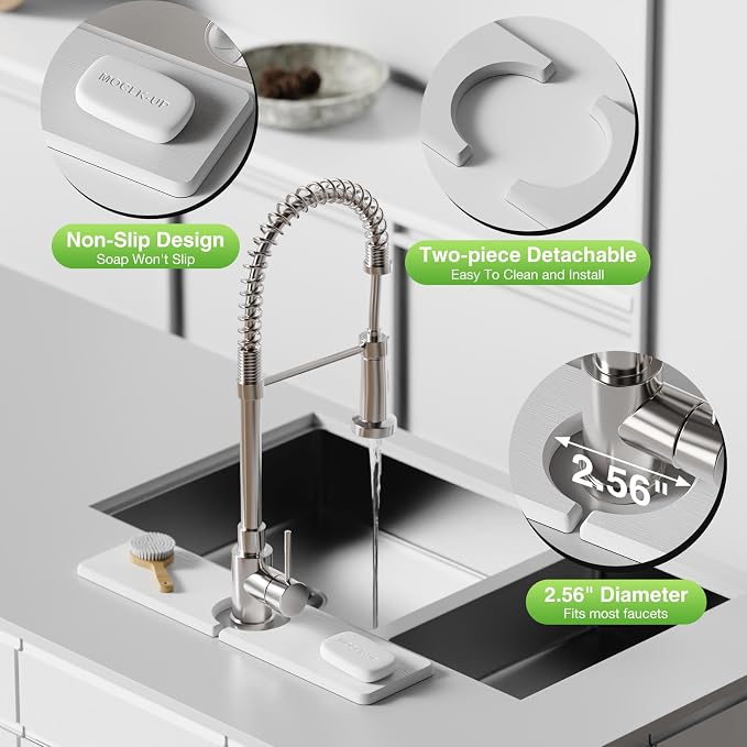 Premium Stone Faucet Mat for Kitchen Sink, 15.8" x 4" White | Quick Drying & Water Absorbent, Sink Splash Guard Tray for Prevents Moisture Buildup - Image 5
