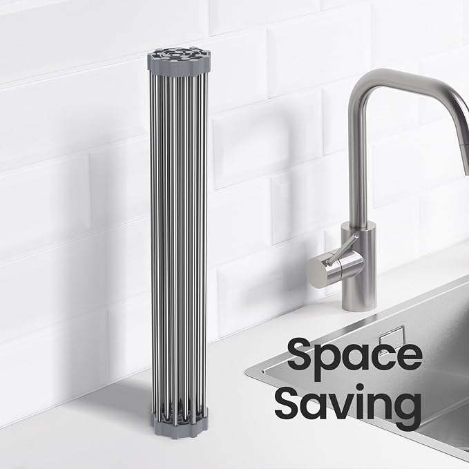 Dish Drying Rack Over The Sink with Roll Up for Kitchen,16.9''x15.7'',Gray - Image 4