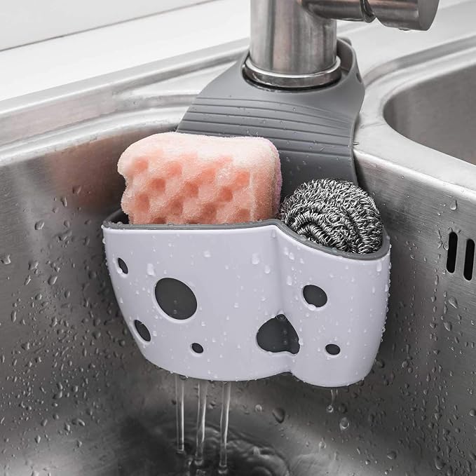 Sponge Holder for Kitchen Sink 2 Pack, Over Faucet Kitchen Sink Caddy | Sink Organizer Rack with Adjustable Straps, Plastic Removable Scrub Holder inside Sink Holding Sponges, Brushes & Stoppers by UNIKON