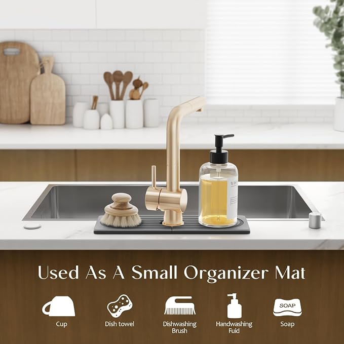 Faucet Mat for Kitchen Sink - Wider Diatomite Fast Drying Stone Sink Tray, Super Absorbent, Prevents Moisture Buildup - Faucet Splash Guard for Bathroom Counter (Dark Grey, 15x5.3inch) - Image 5