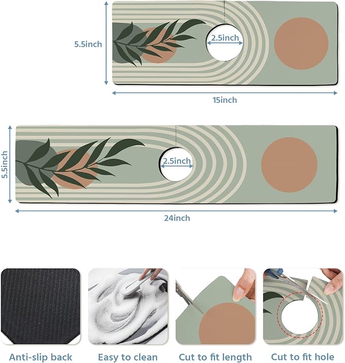 Patterned Sink Faucet Mat Kitchen Splash Guard Super Absorbent Drying Mat, Non-Slip Drain Pad for Kitchen Counter or Bathroom-24x5.5in - Image 3