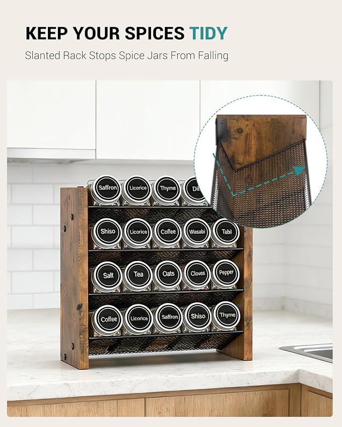 Spice Rack Organizer for Cabinet, Seasoning Organizer, No Jars Included | Holds 20 Standard 4 oz Jars, Fits Jars Under 1.8 in Wide, 4-Tier Kitchen Countertop Shelf, Wall Mount, 10.3" W x 10.3" H - Image 3