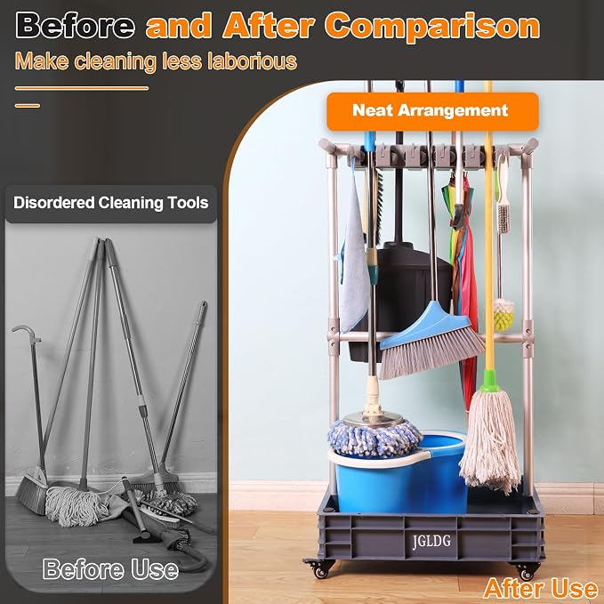 Mobile Mop and Broom Holder，Efficient Storage Solution for Cleaning Tools Keep Your Tools Handy and Organized - Image 2