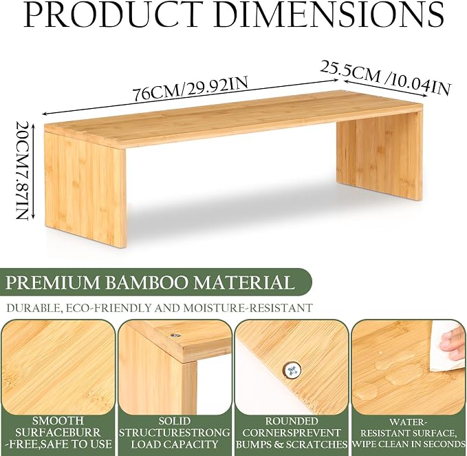 Bamboo Over the Sink Shelf Bathroom Shelf Organizer Over the Faucet Wood Pedestal Soap Stand Farmhouse Bathroom Decor Over the Sink Shelves(29.92 x 7.87 x 10.04 Inches,Bamboo Color) - Image 6