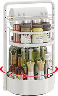 Rotating Spice Rack with Paper Towel Holder, White | 2 Tier Turntable Lazy Susan, Durable Iron, Seasoning Organizer, For Kitchen Countertop by CLOKTA