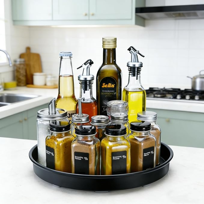 Amolliar Lazy Susan Organizer, 12" Metal Turntable Organizer, Black 2 Pack | Lazy Susan for Cabinet Fridge, Pantry Organizer, Spice Rack Condiment Organizer for Kitchen, Countertop Bathroom Vanity Tray - Image 2