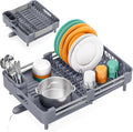 TOOLF Expandable Dish Drying Rack with Cutlery Holder, Standard, Grey | Over or In Sink Stainless Steel Dish Drainers for Compact Kitchen, Space Saving, Fast Drain, Rustproof, For 1-3 people by TOOLF