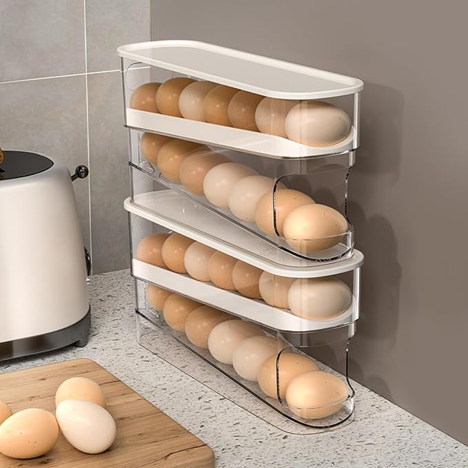 Auto Rolling Egg Holder for Fridge, Egg Dispenser/Organizer/Storage/Container with Lid for Refrigerator, Sturdy and Durable Space-Saving Egg Tray for 12 Large Eggs - Image 6