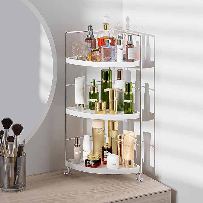 3-Tier Corner Shelf Bathroom Counter Organizer, White | Multi-Space Storage Tray, Holds Spices, Cosmetics, Lotion, Space-Saving for Sink, Vanity and Kitchen - Image 5