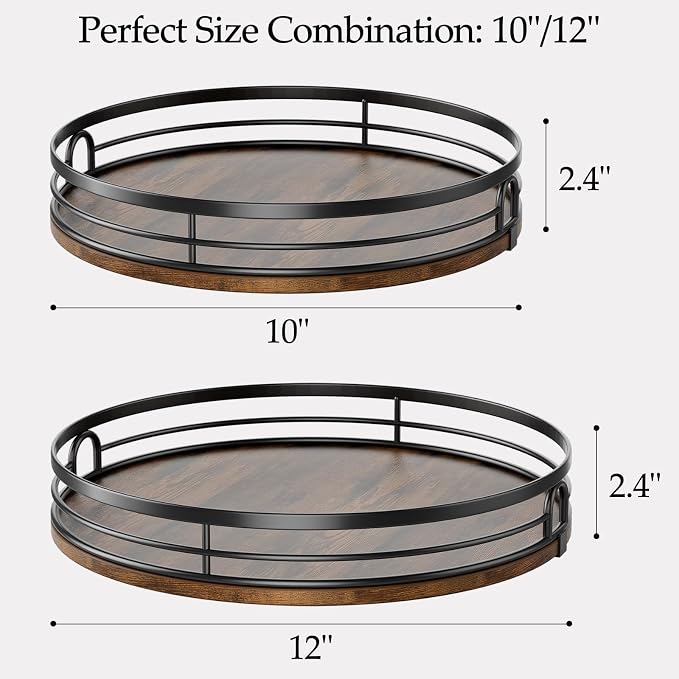 LAMU 2 Pack 10'' 12'' Lazy Susan Turntable Organizer for Cabinet, Round Wood Lazy Susan for Table Top, Countertop, Pantry, Spice, Bathroom Vanity, Coffee, Decor - Image 2