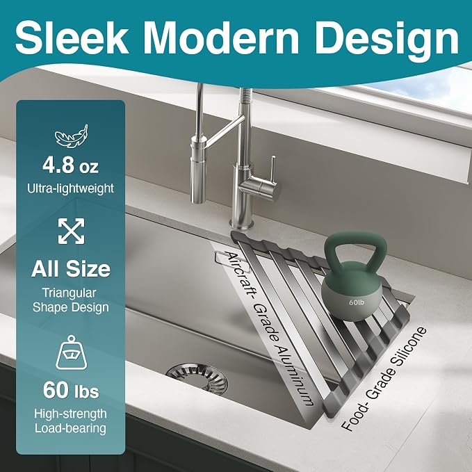COOL-ANGLE Triangular Corner Sink Drying Rack, Aluminum, 16"x9.5", Gray | Heat Resistant Trivet, Supports Up To 60 Lbs, Rust-Proof Aircraft Aluminum, Ideal For Square Sinks With 0.8 Inch Ledge - Image 3