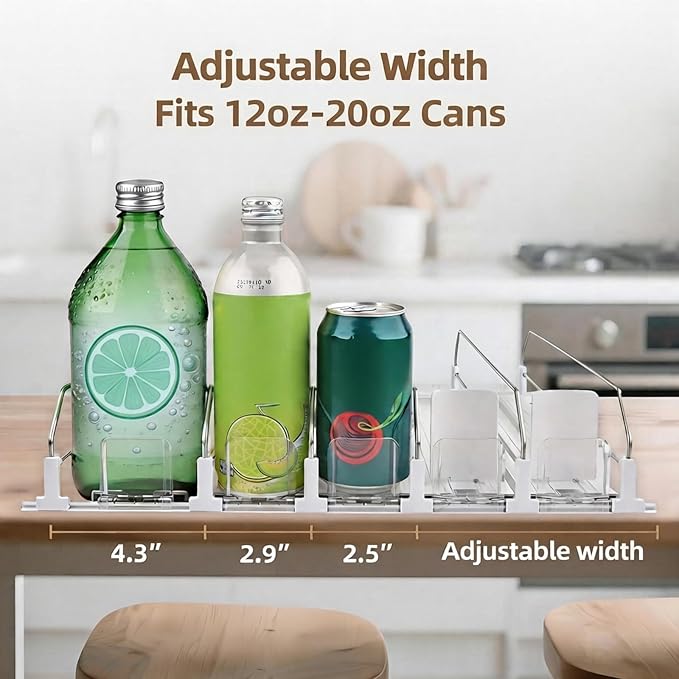 HIYOHIYO 5 Row Automatic Drink Organizer for Fridge, Holds up to 25 Cans | Depth 15" | Adjustable Width | Auto Push Soda Can Dispenser For Refrigerator Supermarket Shelf Storage - Image 6