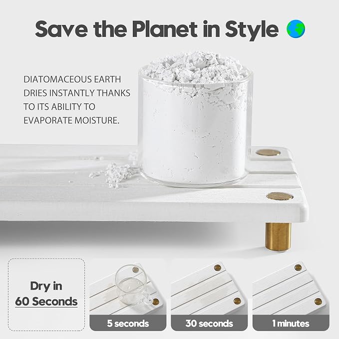Instant Dry Sink Caddy Kitchen Sink Organizer, Quick Drying Diatomaceous Earth Stone Sink Tray Sponge Holder Soap Dish, Bathroom Countertop Vanity Dispenser Toothbrush, Gold White, 10" x 4" - Image 3