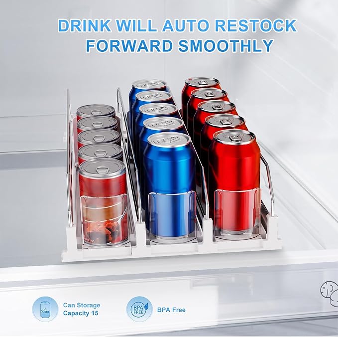 Dayacoco Drink Organizer,Soda Drink Dispenser For Fridge,Fridge Can Drink Organizer,12oz 16oz 20oz-Soda Automatic Dispenser For Fridge And Adjustable Width-Holds Up To 15 Cans,3 Rows - Image 3