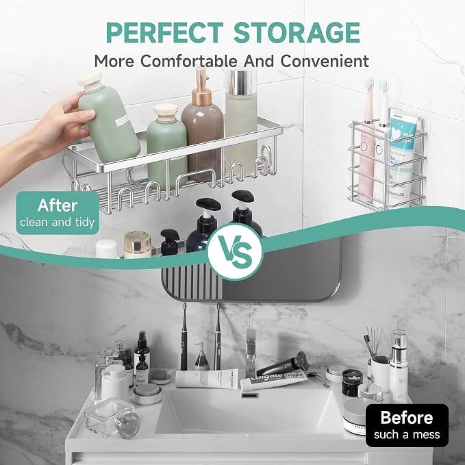 Veken Shower Caddy 6-Pack, Family Choice Award Winner, Large Wall Mounted Shower Rack, Bathroom Shelves Over Toilet, Organizer Storage Accessories with Soap Dish&Toothbrush Holder - Image 7