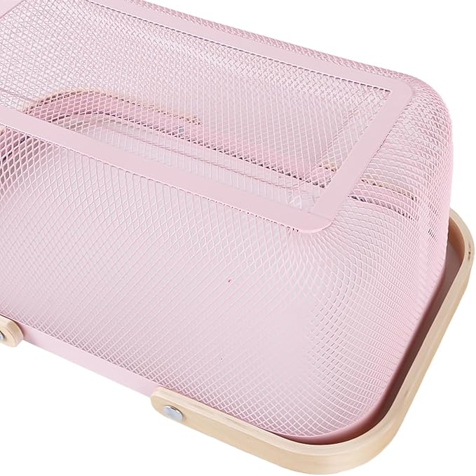 Portable Mesh Harvest Basket - Natural Bamboo Handle Foldable Organizer for Kitchen, Garden & Picnic | Ventilated Storage Bin with Rust-Proof Wire, Space-Saving Farmhouse Decor (Pink) - Image 6