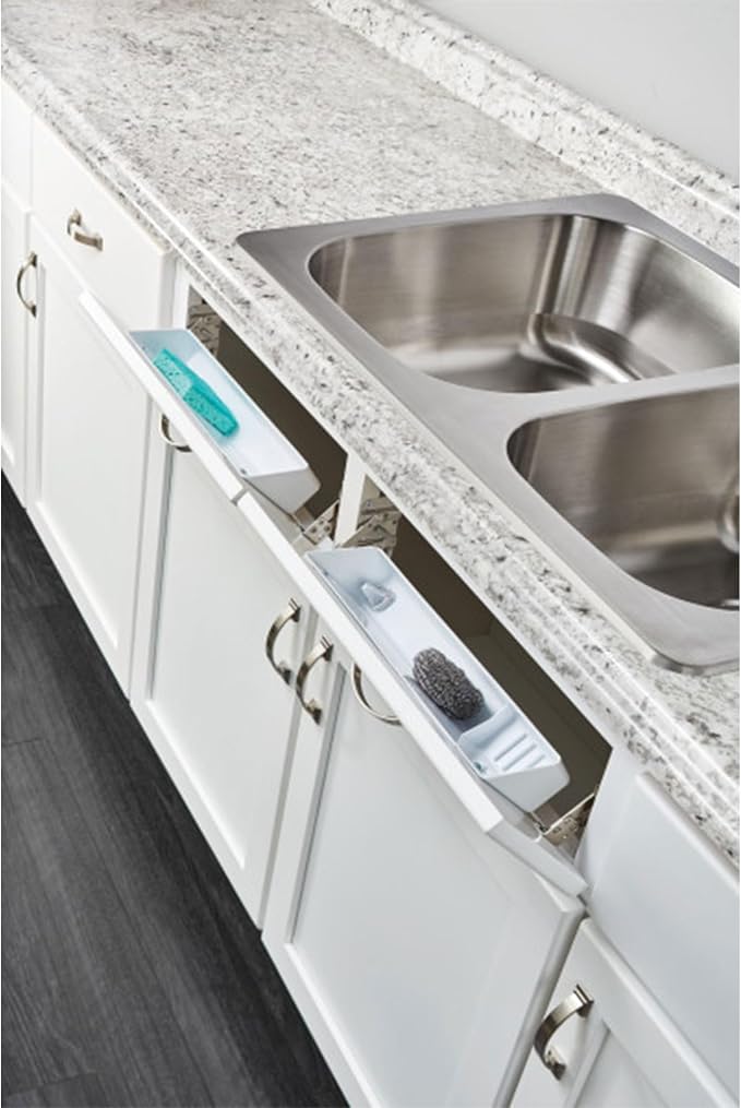 Rev-A-Shelf 11" Tip-Out Plastic Sink Trays for Kitchen and Bathroom Base Cabinet, Pack of 2 Pullout Vanity Shelf Home Organizer, White, 6572-11-11-52 - Image 6