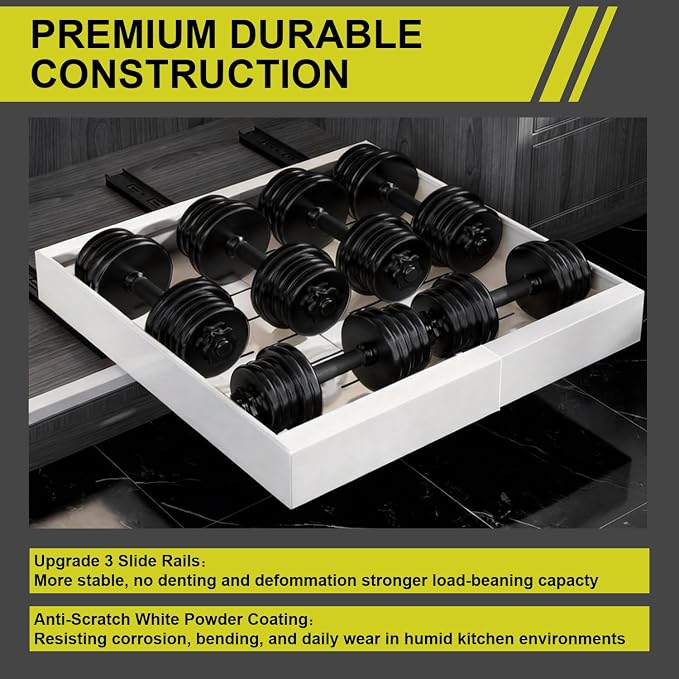 21" Deep Pull Out Cabinet Organizer, 12-22 Inch Expandable Drawer, 2 Pack | Basket adjusts 12"-22" wide; designed for cabinet interiors over 13" wide and 21" deep. 3 rails pull out up to 12". - Image 5