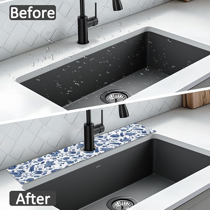 24" X 5.5" Kitchen Sink Splash Guard Faucet Mat Flora Super Absorbent Fast Drying Faucet Guard & Draining Mat Sink Splash Guard Behind Faucet for Kitchen, Bathroom - Image 7