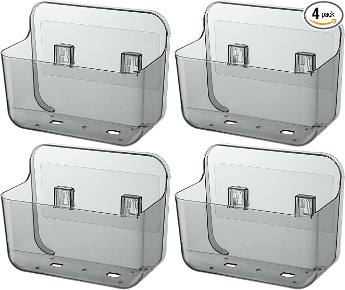4 Pack Adhesive Kitchen Cabinet Door Organizer, Compact Pantry Organizers and Storage Box, Bathroom Storage Organizer Shelf for Narrow Space, Wall Mounted Shower Caddy Hanging Sink Caddy(Smoke Gray) by Veefos