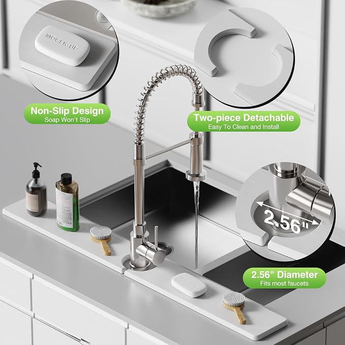 Premium Stone Faucet Mat for Kitchen Sink, 30" x 4" White | Quick Drying & Water Absorbent, Sink Splash Guard Tray for Prevents Moisture Buildup - Image 5