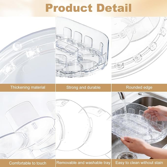 Fridge Turntable Organizer, 360° Rotating Fridge Organizer for Cabinet Tabletop, Clear Turntable Storage Bin for Refrigerator Pantry (33x21.5cm) - Image 4