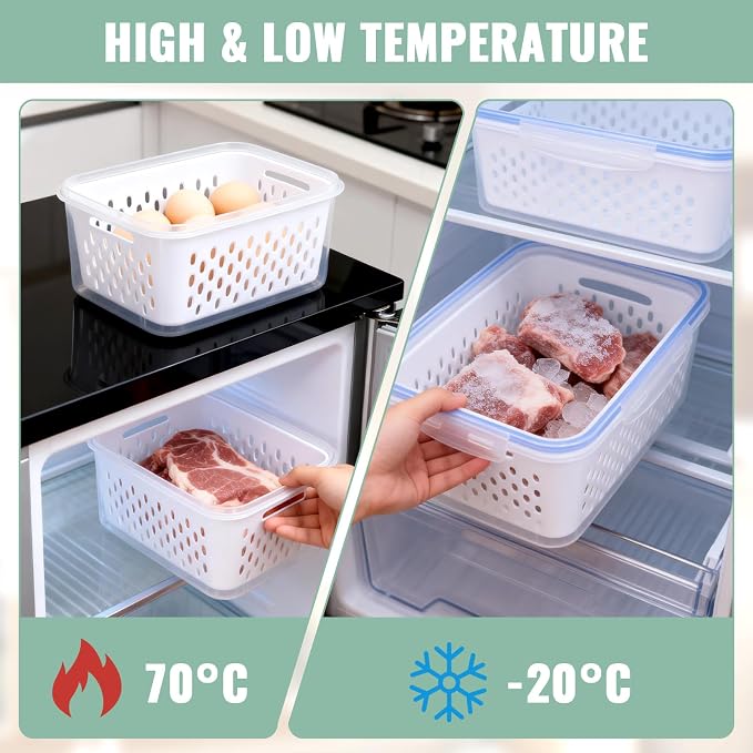 3 PCS Fruit Storage Containers for Fridge with Removable Colander | Berry Produce Storage Containers for Fridge with Strainer Lid Leakproof Containers Keep Fruits Vegetables Fresh - Image 6