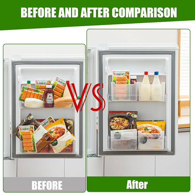5 Pack Refrigerator Organizer Box, Plastic Refrigerator Side Door Storage Containers, Space-Saving Organizer Bins for Refrige, Refrige Drawers for Fruit and Vegetable (Clear,S×3+L×2) - Image 4