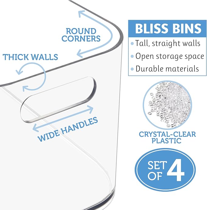 STORi Bliss 10" x 6" Open Clear Pantry Organizer Bin, Set of 4, Plastic Containers with Handle for Kitchen, Fridge, Cabinet, Closet, Bathroom, Undersink Storage Made in USA - Image 8