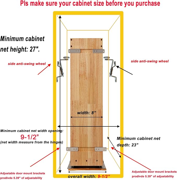 DINDON Pull Out Spice Rack Cabinet Organizer, (8" W x 21.9" D x 25.2" H) Multi-Use Soild Wood Pull Out Cabinet Organizer Slide Out Shelf Sliding Base Cabinet Storage Organization - Image 4
