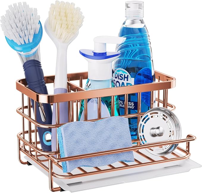 HapiRm Multifunctional Kitchen Sink Organizer, Large Sink Caddy with Drain Tray, SUS304 Stainless Steel Rustproof Sponge Holder for Kitchen Countertop - Rose Gold by HapiRm