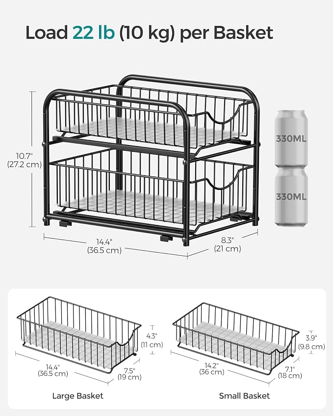 SONGMICS 4-Tier Pull Out Cabinet Organizers, Under Sink Organizer, Bathroom Organizer and Storage, Sliding Basket Drawers, Stackable for Kitchen, Bathroom, Ink Black UKCS017B02 - Image 2