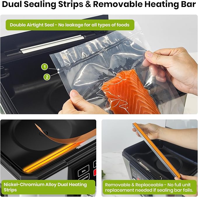 Chamber Vacuum Sealer – 5.3QT Large Chamber, Replaceable 11.5" Sealing Bar with Double Seal, Perfect for Meats, Soups, Sauces & Liquids, Includes 30 Pre-Cut Vacuum Bags, Stainless Steel - Image 5