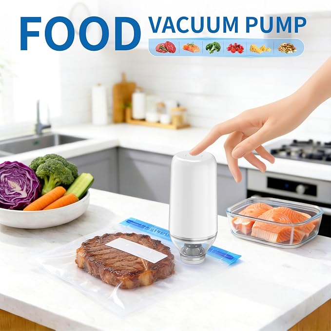 Portable Handheld Food Vacuum Sealer, White(Pump Only) | Powerful Suction Compatible with Reusable Vacuum Bags, Ideal for Food Storage & Camping - Image 3