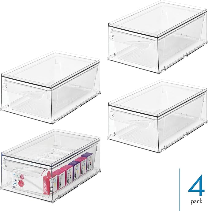 iDesign Stackable Kitchen Storage Drawer, Set of 4, Clear | For Fridge, For Pantry, For Under-Sink, For Cabinet - Image 4