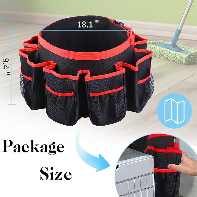 Portable Bucket Cleaning Tool Organizer,5 Gallon Bucket Holder | Home Cleaning Supplies,Foldable Wash Tool Caddy Organizer More Mesh Pockets for Housekeeping,Easy to Use - Image 7