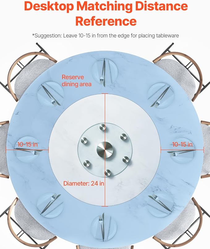 VEVOR 30 in Glass Lazy Susan Turntable, Tempered Glass Dining Table Centerpiece with 6 Rotating Wheels, 360° Smooth and Silent Spin Tabletop Rotating Tray, for Family Gatherings, Banquets & Weddings - Image 6