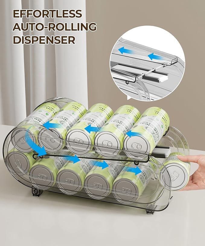Drink Organizer for Fridge, Soda Can Organizer Dispenser for Refrigerator with Automatic Rolling,Organize Standard Size 11.15oz or 12oz Cans Drink,Save space for Fridge、Kitchen、countertop （2 pack） - Image 3