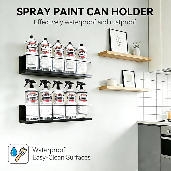 2 Pack Wall-Mounted Spray Bottle Holder, Heavy-Duty Steel Black Aerosol Can Storage Rack with 10 Holes, Spray Paint Can Organizer for Garage, Shop, Home, Tool Trailer & Service Truck - Image 2