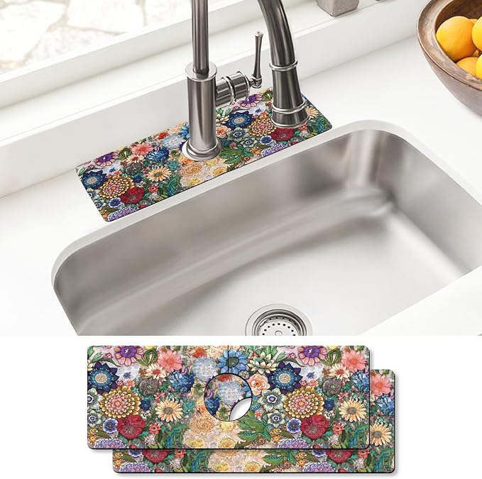 Sinkmat Absorbing Mat, 2 Pack Drying Mat Around Sink Splash Guard Behind Faucet Sinkmat For Kitchen Bathroom Island Rv 15 * 5.5 Inch (38 * 14 cm) by BathtubMat