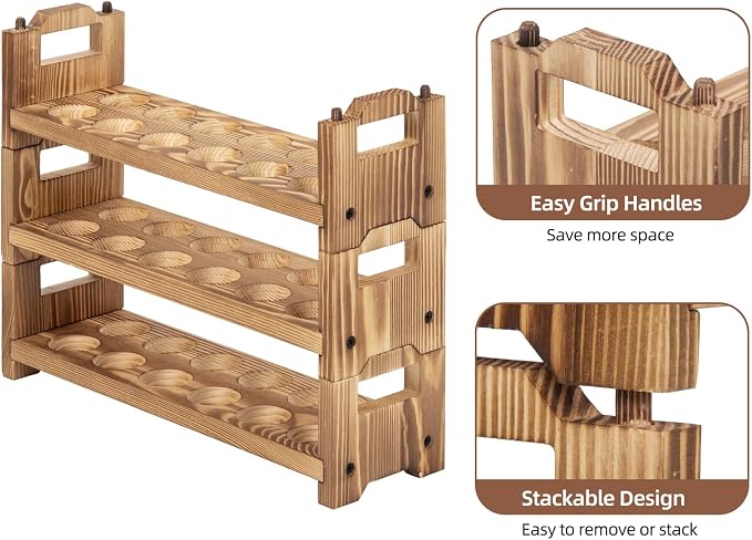 Egg Holder Countertop, 3-tire Solid Wooden Egg Holder, Stackable Egg Storage Easter Basket Holding Up to 36 Fresh Eggs, Chicken, Duck Eggs - Unfinished - Image 4
