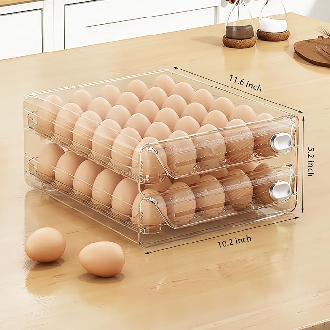 60 Egg Holder for Fridge, Egg Container for Refrigerator, Stackable Egg Storage Container, Egg Fresh Storage Box for Fridge, 2Layers Egg Tray, Clear Egg Organizer, BPA Free - Image 6