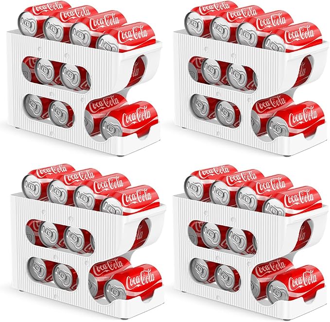 FIFO Soda Can Organizer for Pantry or Fridge, Holds 48 Cans | 4-Pack Automatic Rolling Drink Organizer for Fridge, Space-Saving Pop Can Dispenser/Holder/Storage/Container for Refrigerator by Sotfamily