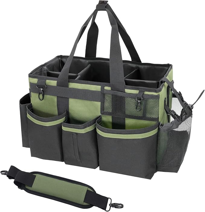 SCAVATA Wearable Cleaning Caddy Organizer with Handle & Shoulder Straps for Housekeepers, Under Sink & Car Cleaning Tool Organizer Bag with 4 Foldable Dividers (Green) by Tidyyourlife