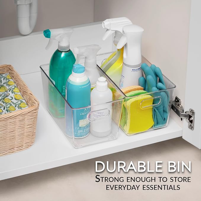Set of 4 Clear Plastic Storage Bins With Handles, Containers To Organize Pantry, Fridge, Cabinet, Kitchen, Countertop, Closet, Cupboard, Home Organization and Storage - Image 3